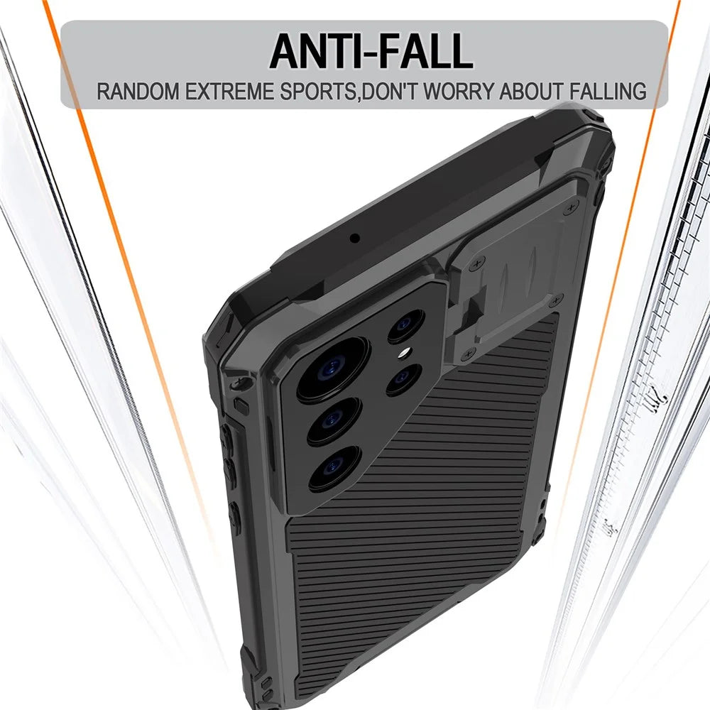 For Samsung Galaxy S23 Ultra Case Aluminum Alloy+Silicone Lens Kickstand Phone Cover with PET Screen Film - Black - 5