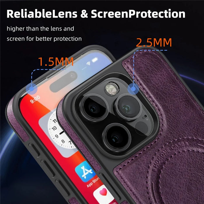 For iPhone 16 Pro Case Compatible with MagSafe with Folded Kickstand PC Silicone Leather Phone Back Cover  - Dark Purple - 5