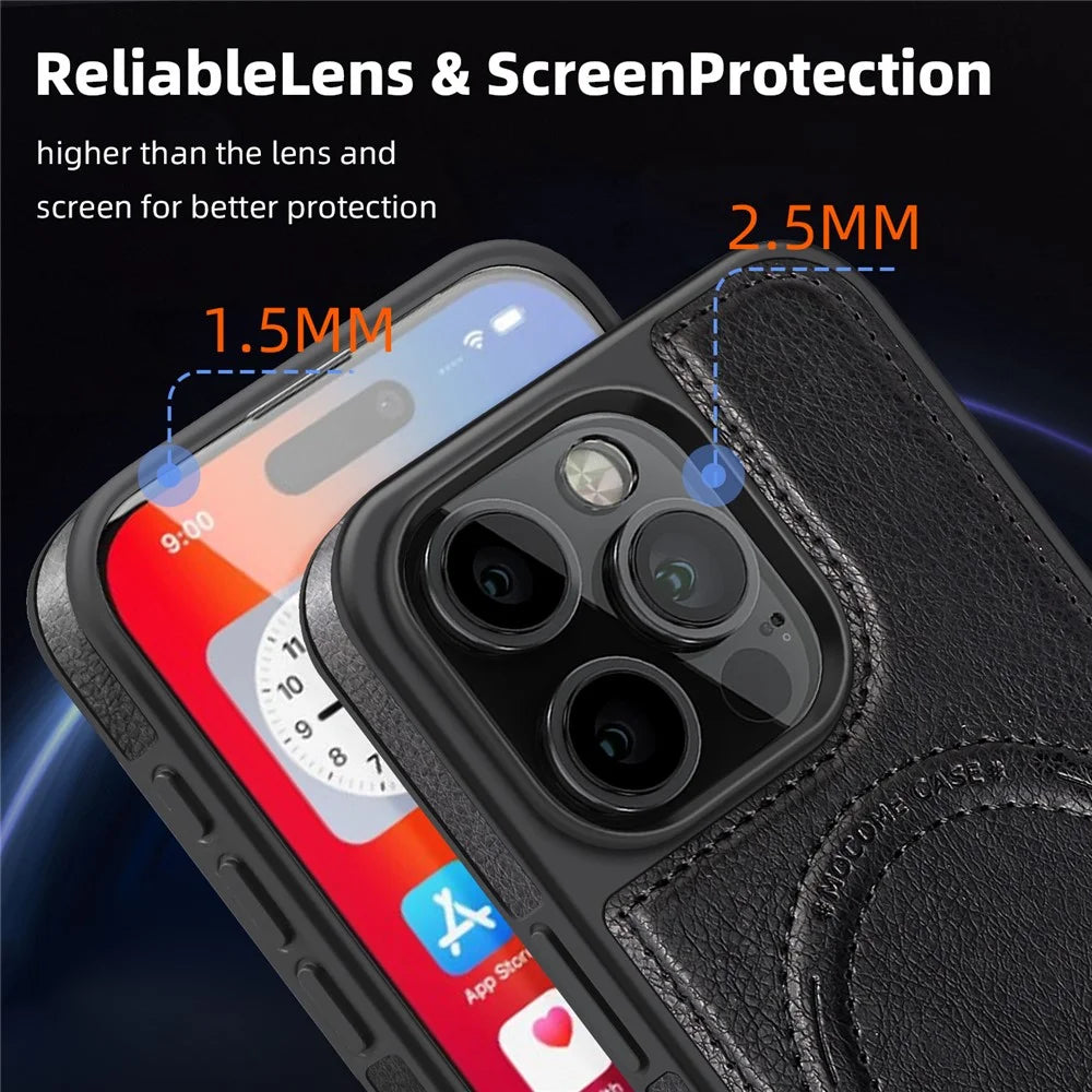 For iPhone 16 Pro Max Case Compatible with MagSafe with Folded Kickstand PC Silicone Leather Phone Back Cover  - Black - 5
