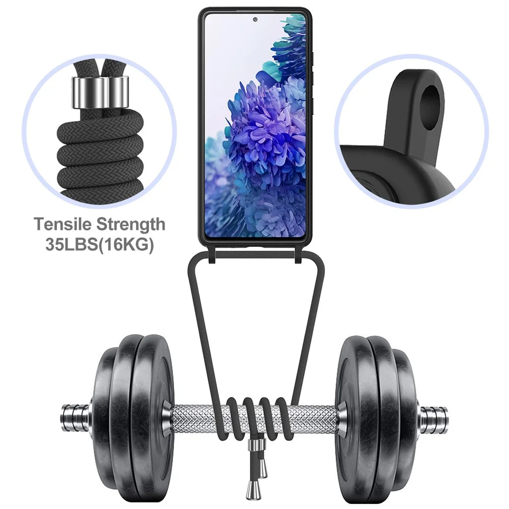 For Samsung Galaxy S20 FE Case Liquid Silicone Card Holder Phone Back Cover with Lanyard - Black - 4
