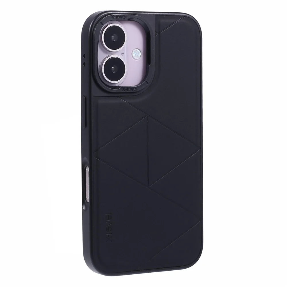 X-LEVEL For iPhone 16 Case Geometric PC+TPU+Leather Anti-Scratch Phone Cover - Black - 1