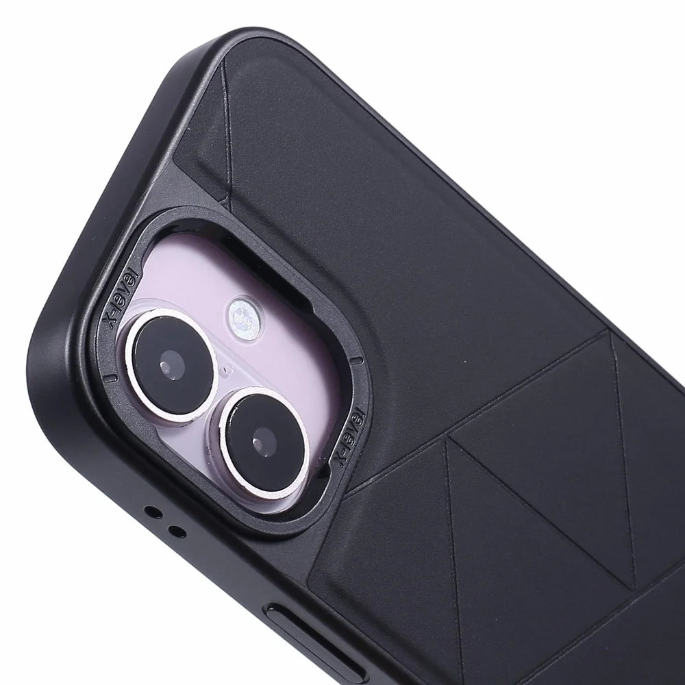 X-LEVEL For iPhone 16 Case Geometric PC+TPU+Leather Anti-Scratch Phone Cover - Black - 6