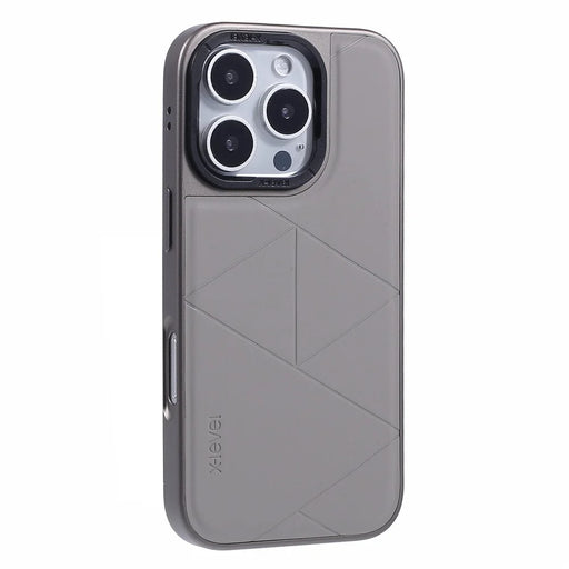 X-LEVEL For iPhone 16 Pro Case Geometric PC+TPU+Leather Anti-Scratch Phone Cover - Titanium Grey - 1