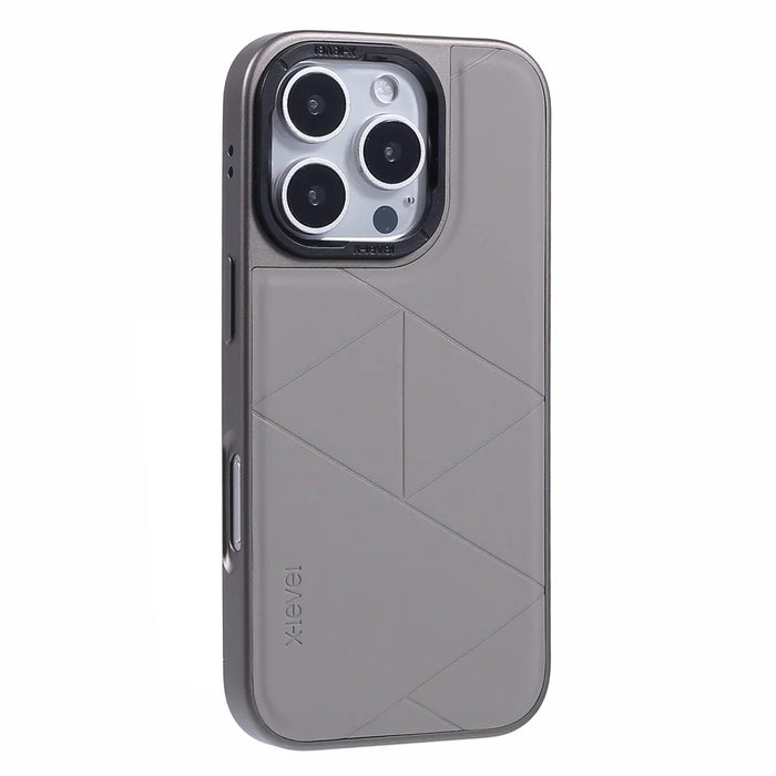 X-LEVEL For iPhone 16 Pro Case Geometric PC+TPU+Leather Anti-Scratch Phone Cover - Titanium Grey - 1