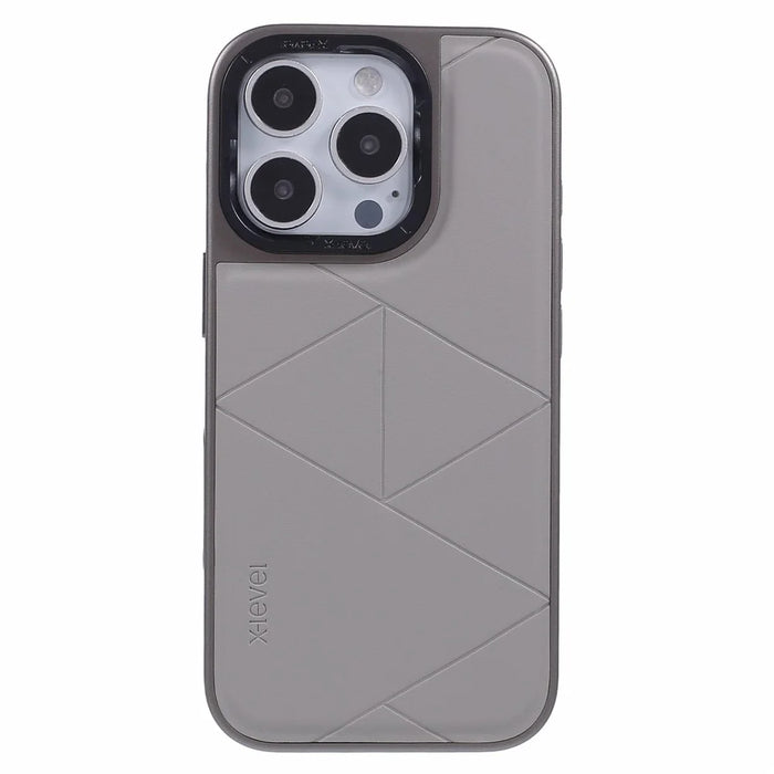 X-LEVEL For iPhone 16 Pro Case Geometric PC+TPU+Leather Anti-Scratch Phone Cover - Titanium Grey - 3
