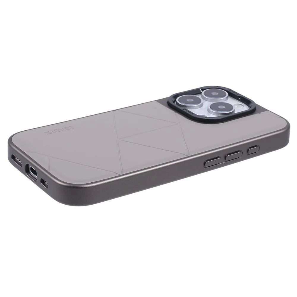 X-LEVEL For iPhone 16 Pro Case Geometric PC+TPU+Leather Anti-Scratch Phone Cover - Titanium Grey - 5