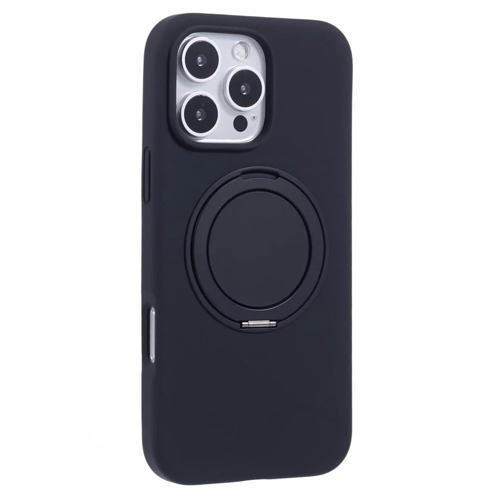 X-LEVEL For iPhone 16 Pro Case Compatible with MagSafe Rotatable Kickstand Liquid Silicone Phone Cover - Black - 1