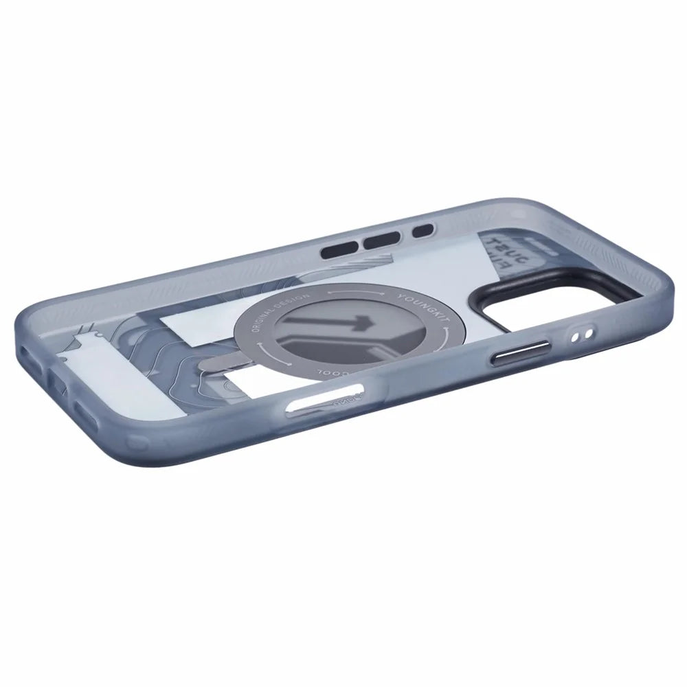 YOUNGKIT for iPhone 16 Pro Magnetic Case Rotating Kickstand IMD TPU Phone Cover - Black - 6