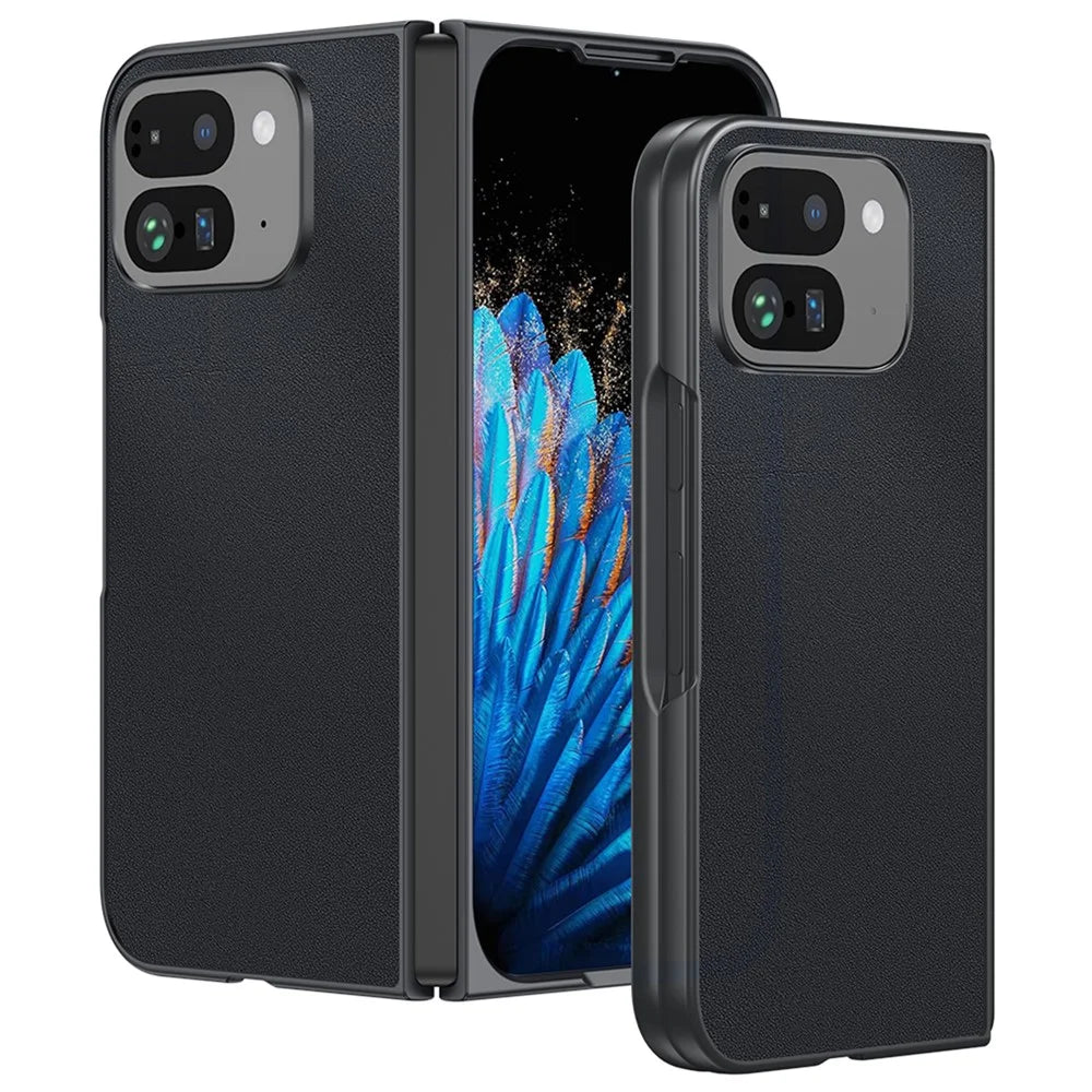For Google Pixel 9 Pro Fold 5G Case PU Leather Coated PC Anti-Drop Folding Phone Cover - Black - 1