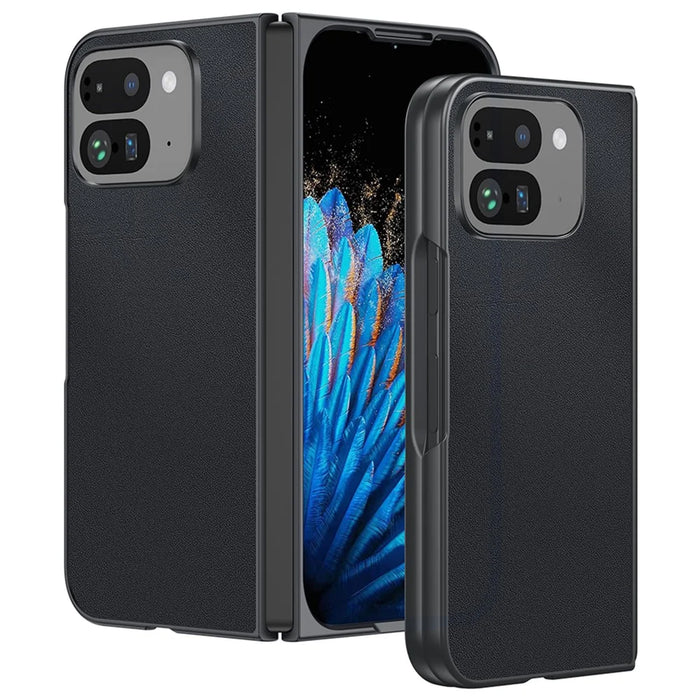For Google Pixel 9 Pro Fold 5G Case PU Leather Coated PC Anti-Drop Folding Phone Cover - Black - 1