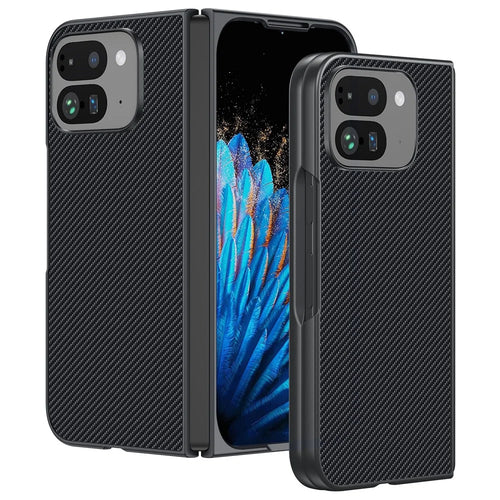 For Google Pixel 9 Pro Fold 5G Case Carbon Fiber Texture Leather+PC Anti-Drop Folding Phone Cover - Black - 1