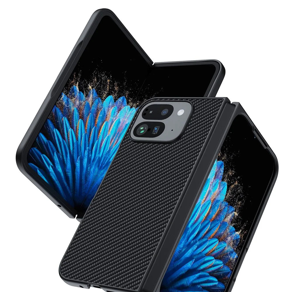 For Google Pixel 9 Pro Fold 5G Case Carbon Fiber Texture Leather+PC Anti-Drop Folding Phone Cover - Black - 3
