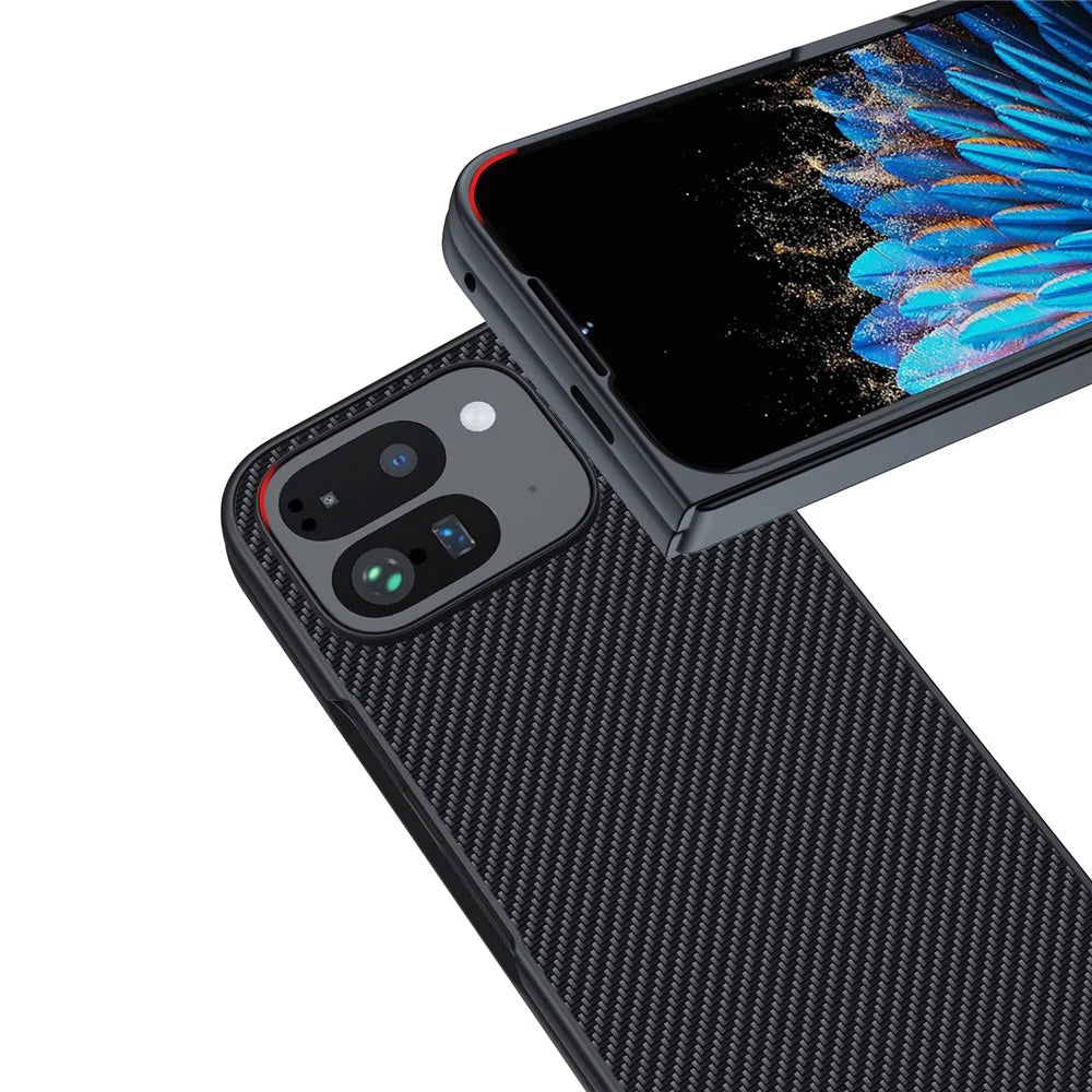 For Google Pixel 9 Pro Fold 5G Case Carbon Fiber Texture Leather+PC Anti-Drop Folding Phone Cover - Black - 4