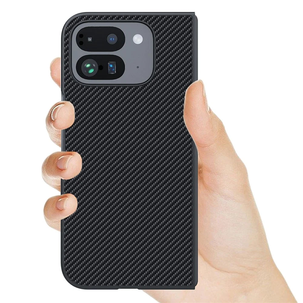 For Google Pixel 9 Pro Fold 5G Case Carbon Fiber Texture Leather+PC Anti-Drop Folding Phone Cover - Black - 5