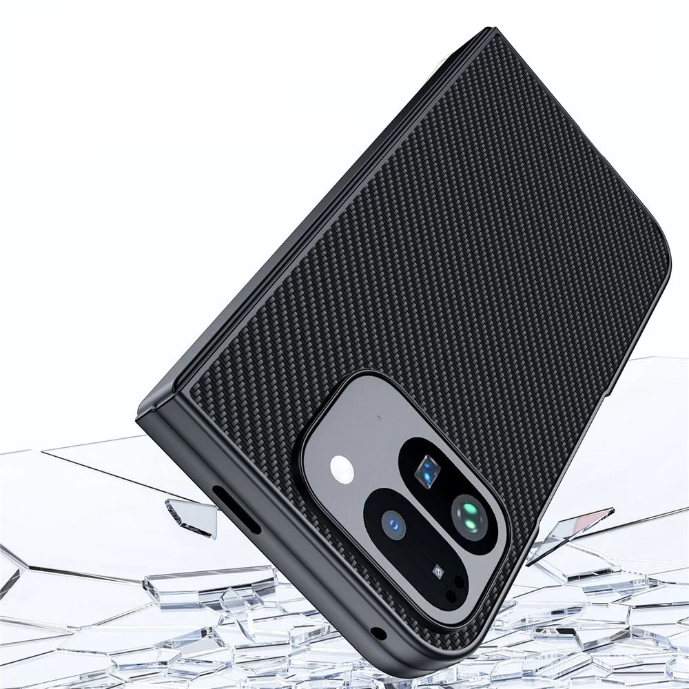 For Google Pixel 9 Pro Fold 5G Case Carbon Fiber Texture Leather+PC Anti-Drop Folding Phone Cover - Black - 7