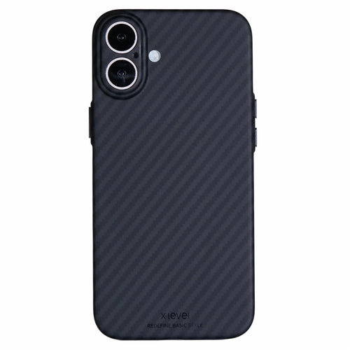 X-LEVEL For iPhone 16 Plus Magnetic Case Ultra-Thin PC Hard Phone Cover Carbon Fiber Texture - Black - 1