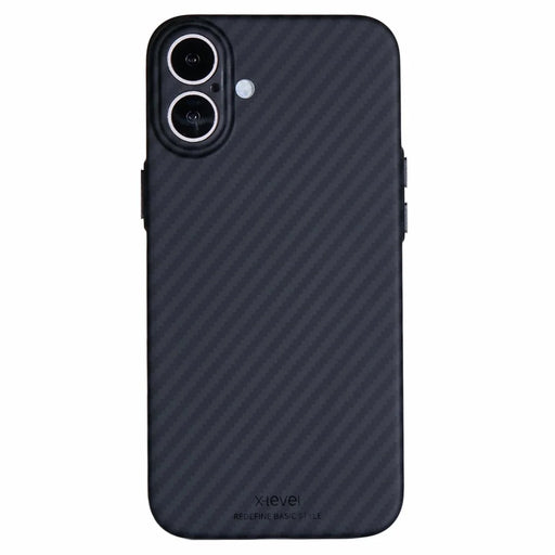 X-LEVEL For iPhone 16 Plus Magnetic Case Ultra-Thin PC Hard Phone Cover Carbon Fiber Texture - Black - 1