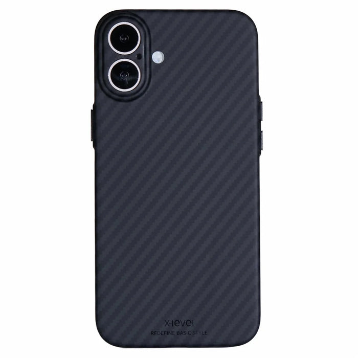 X-LEVEL For iPhone 16 Plus Magnetic Case Ultra-Thin PC Hard Phone Cover Carbon Fiber Texture - Black - 1