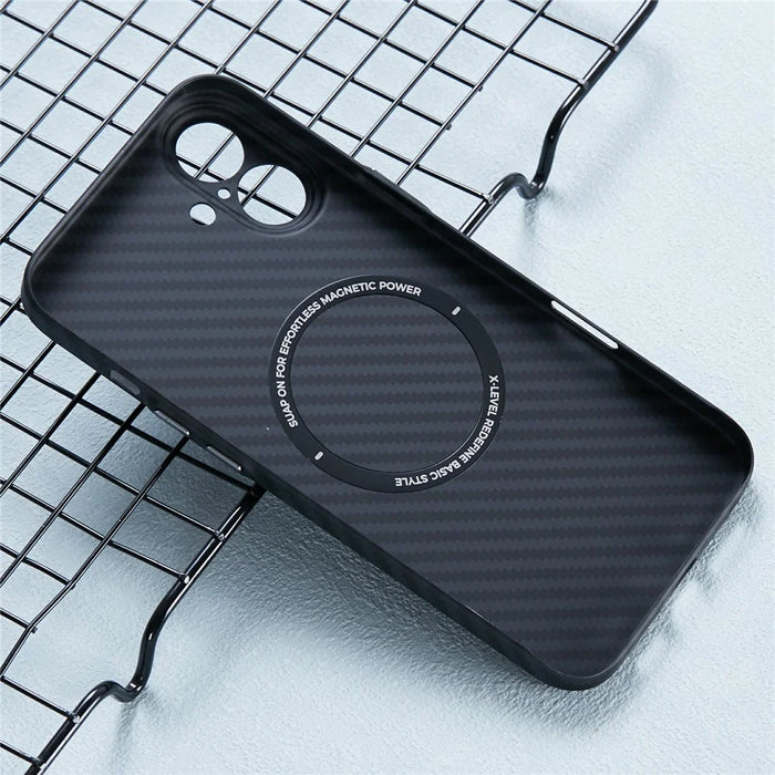 X-LEVEL For iPhone 16 Plus Magnetic Case Ultra-Thin PC Hard Phone Cover Carbon Fiber Texture - Black - 4