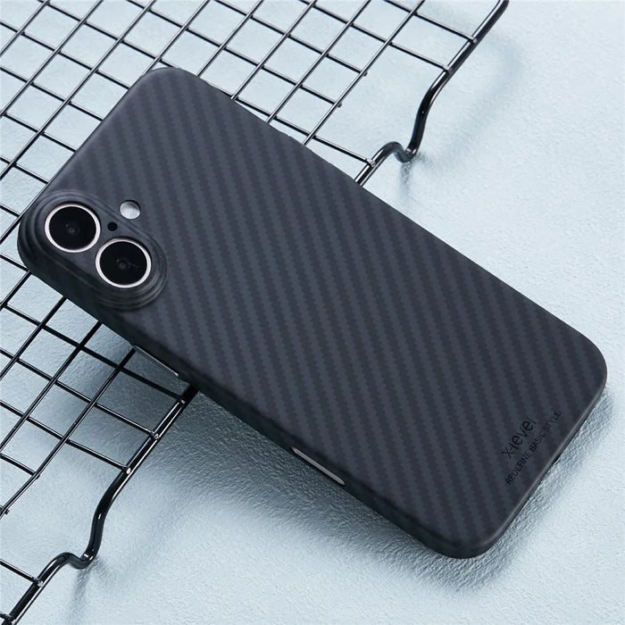 X-LEVEL For iPhone 16 Plus Magnetic Case Ultra-Thin PC Hard Phone Cover Carbon Fiber Texture - Black - 5