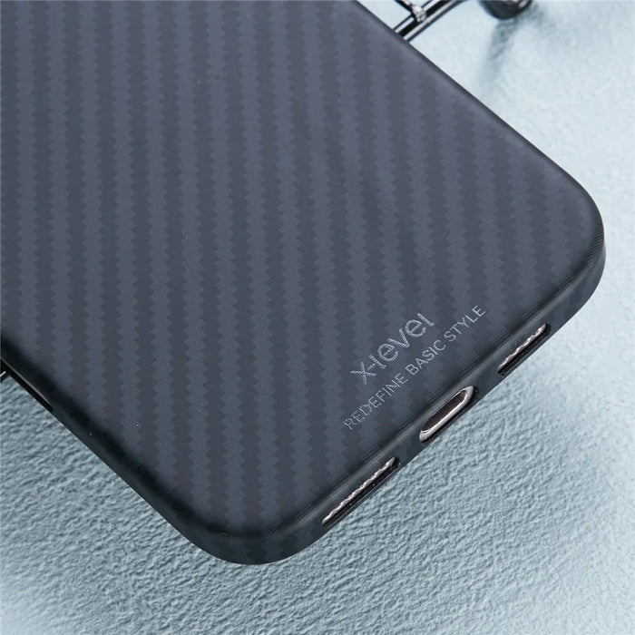 X-LEVEL For iPhone 16 Plus Magnetic Case Ultra-Thin PC Hard Phone Cover Carbon Fiber Texture - Black - 7
