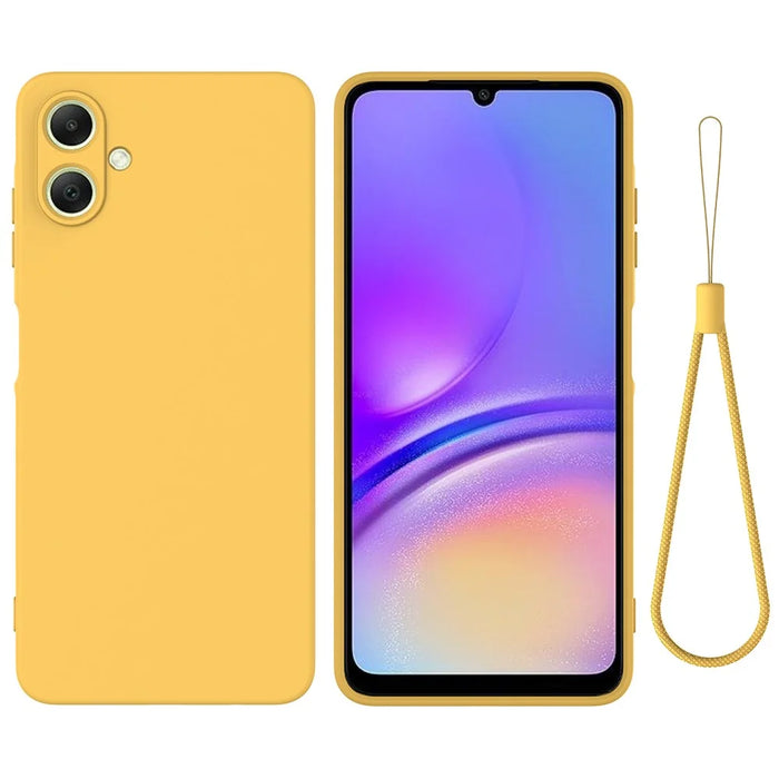 For Samsung Galaxy A06 4G Case Liquid Silicone Anti-Scratch Phone Cover with Hand Strap - Yellow - 1