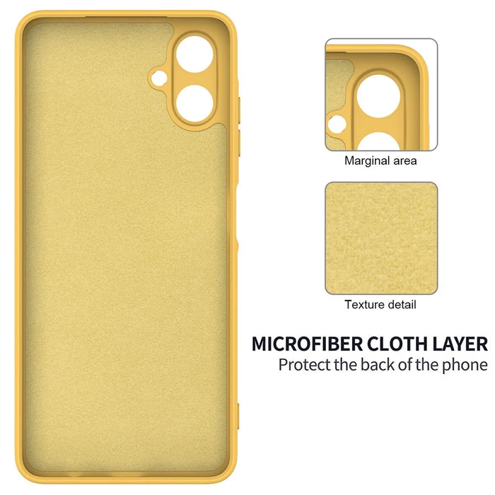 For Samsung Galaxy A06 4G Case Liquid Silicone Anti-Scratch Phone Cover with Hand Strap - Yellow - 7