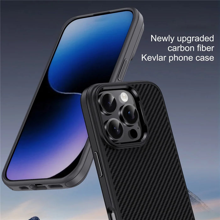 IPAKY For iPhone 16 Pro Max TPU Case Carbon Fiber Texture Phone Cover Metal Lens Frame - Black - 2
