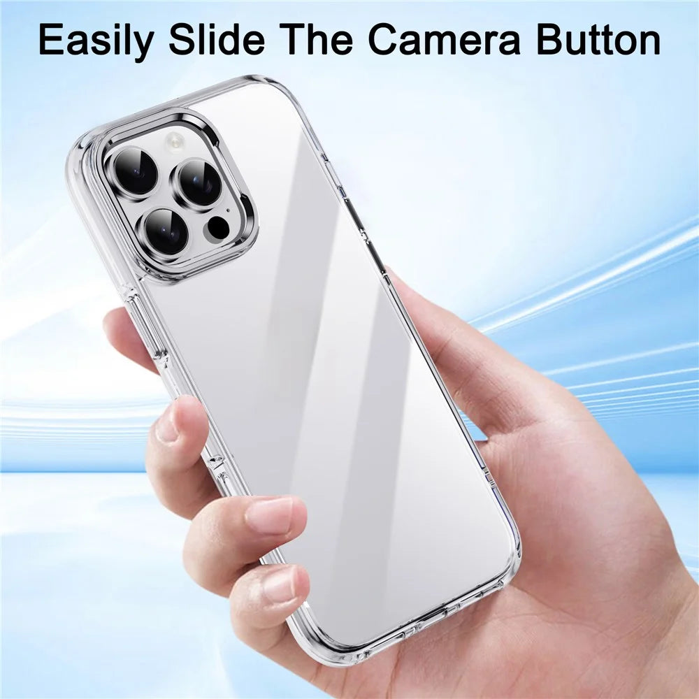 IPAKY For iPhone 16 Pro Clear Case Metal Lens Frame Shockproof TPU Phone Cover - Silver - 7