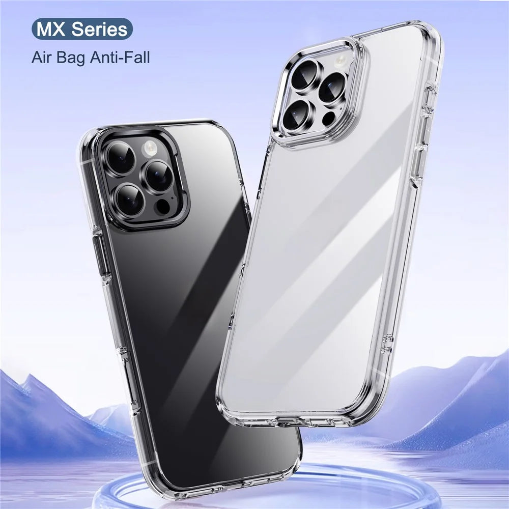 IPAKY For iPhone 16 Pro Max Clear Case Metal Lens Frame Shockproof TPU Phone Cover - Silver - 2
