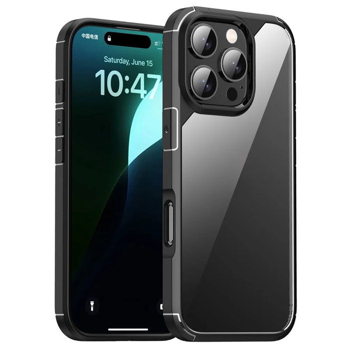 IPAKY For iPhone 16 Pro Case Shockproof PC+TPU Clear Back Phone Cover - Black - 1