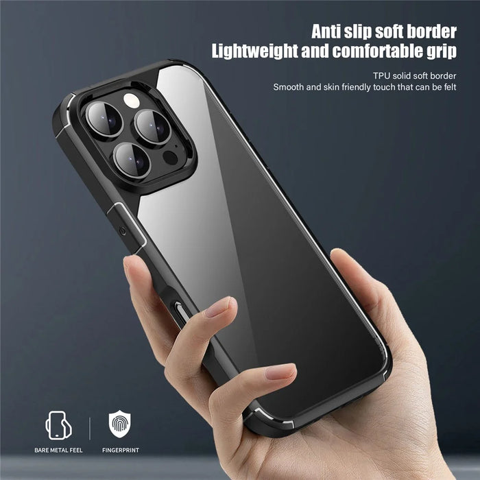 IPAKY For iPhone 16 Pro Case Shockproof PC+TPU Clear Back Phone Cover - Black - 7