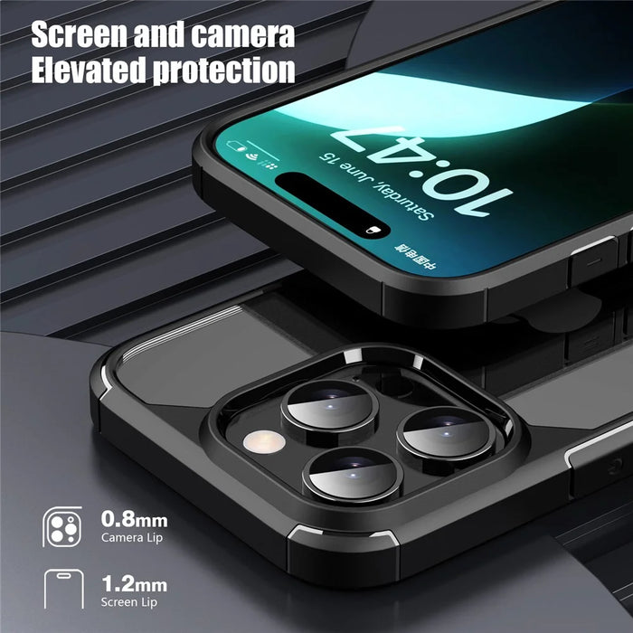 IPAKY For iPhone 16 Pro Max Case Shockproof PC+TPU Clear Back Phone Cover - Black - 4