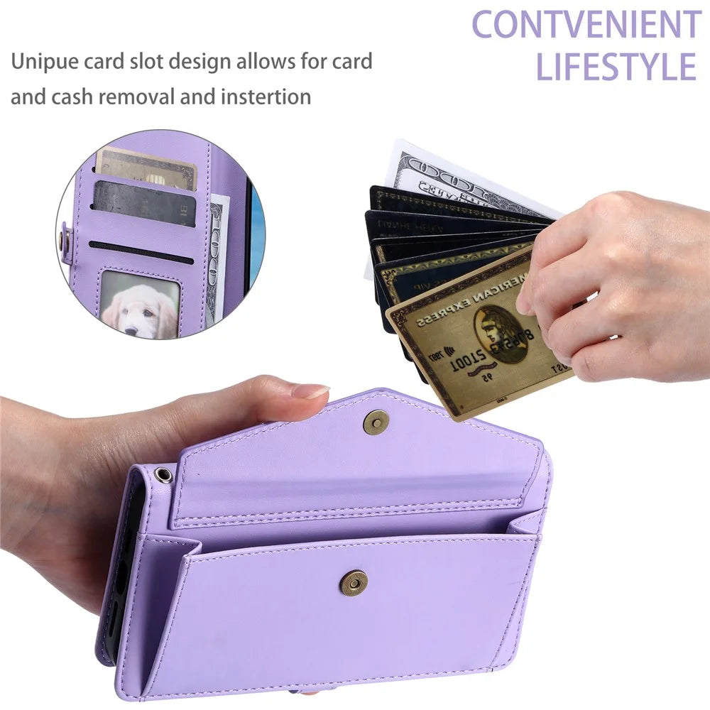 For Samsung Galaxy A55 5G Leather Case Wallet Stand Phone Cover with Straps - Purple - 7