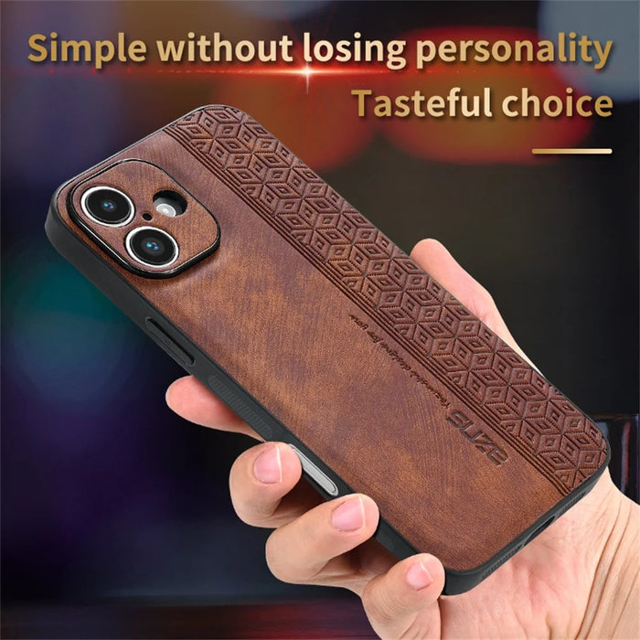 AZNS For iPhone 16 Plus Case Protective PU Leather Covered TPU Phone Shell - Brown - 3