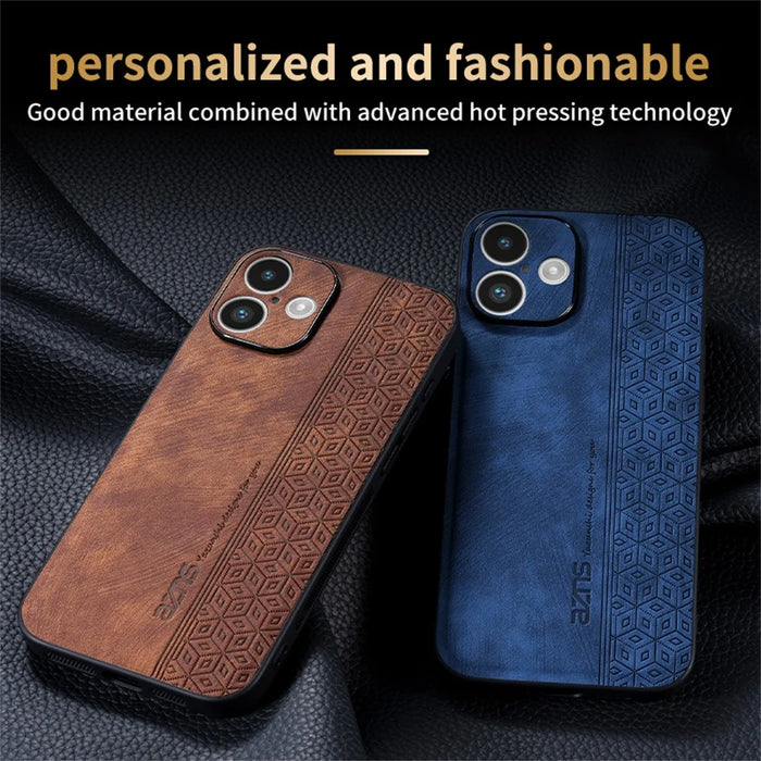 AZNS For iPhone 16 Plus Case Protective PU Leather Covered TPU Phone Shell - Brown - 5