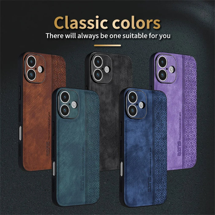 AZNS For iPhone 16 Plus Case Protective PU Leather Covered TPU Phone Shell - Brown - 7