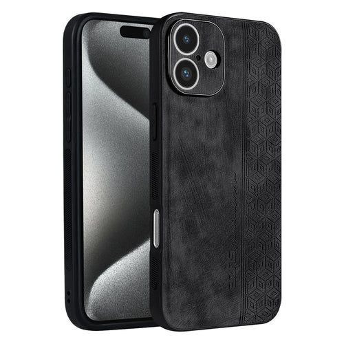 AZNS For iPhone 16 Case Protective PU Leather Covered TPU Phone Shell - Black - 1
