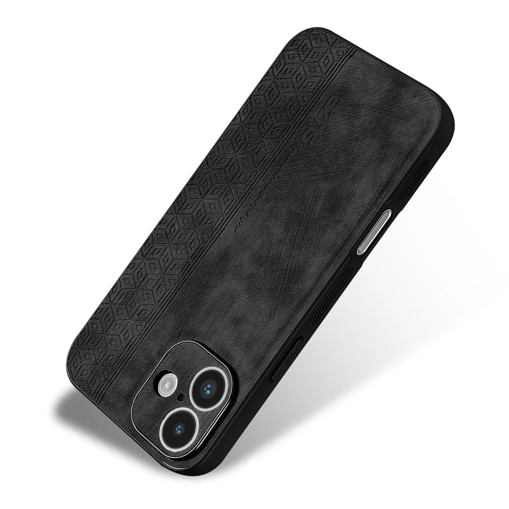 AZNS For iPhone 16 Case Protective PU Leather Covered TPU Phone Shell - Black - 2