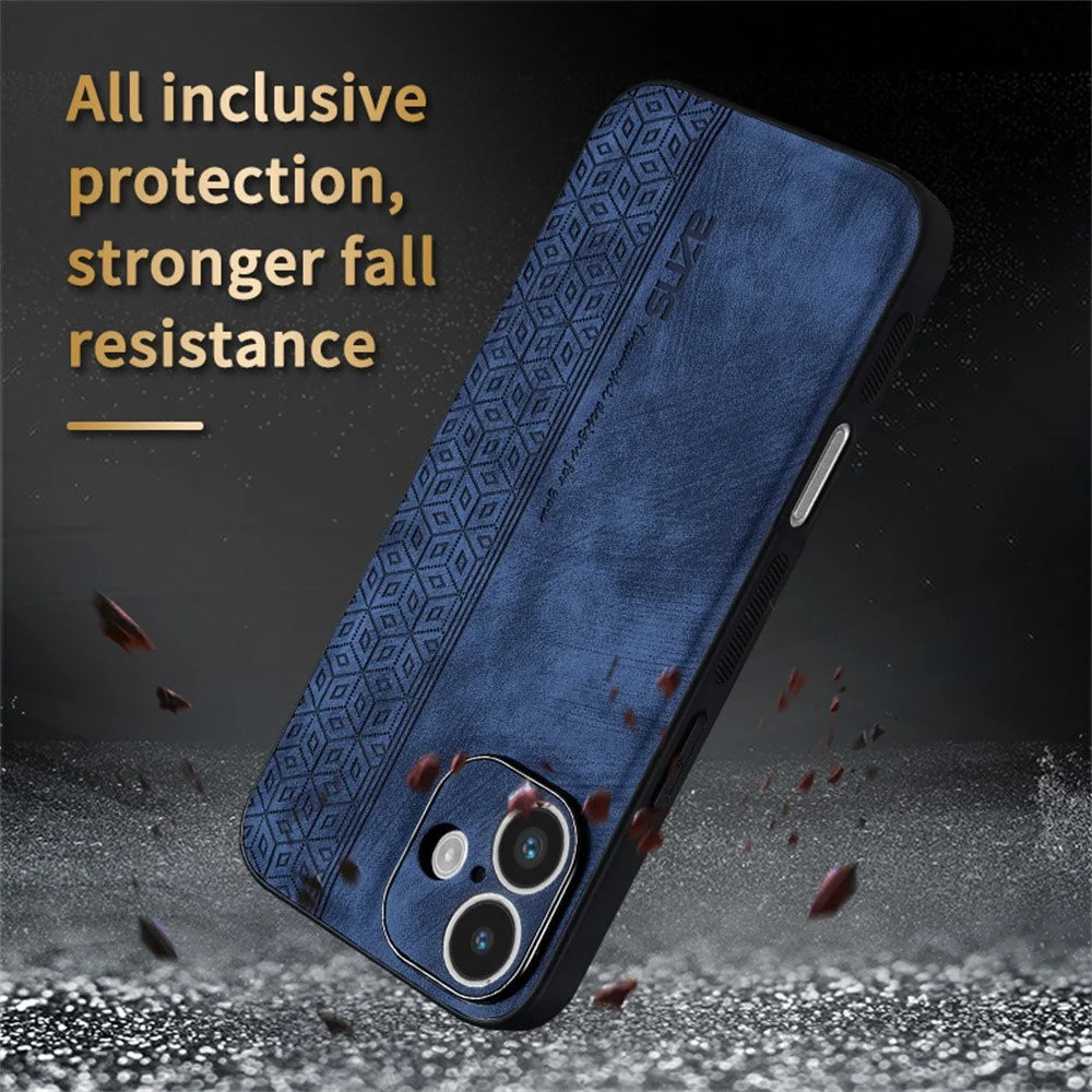 AZNS For iPhone 16 Case Protective PU Leather Covered TPU Phone Shell - Black - 6