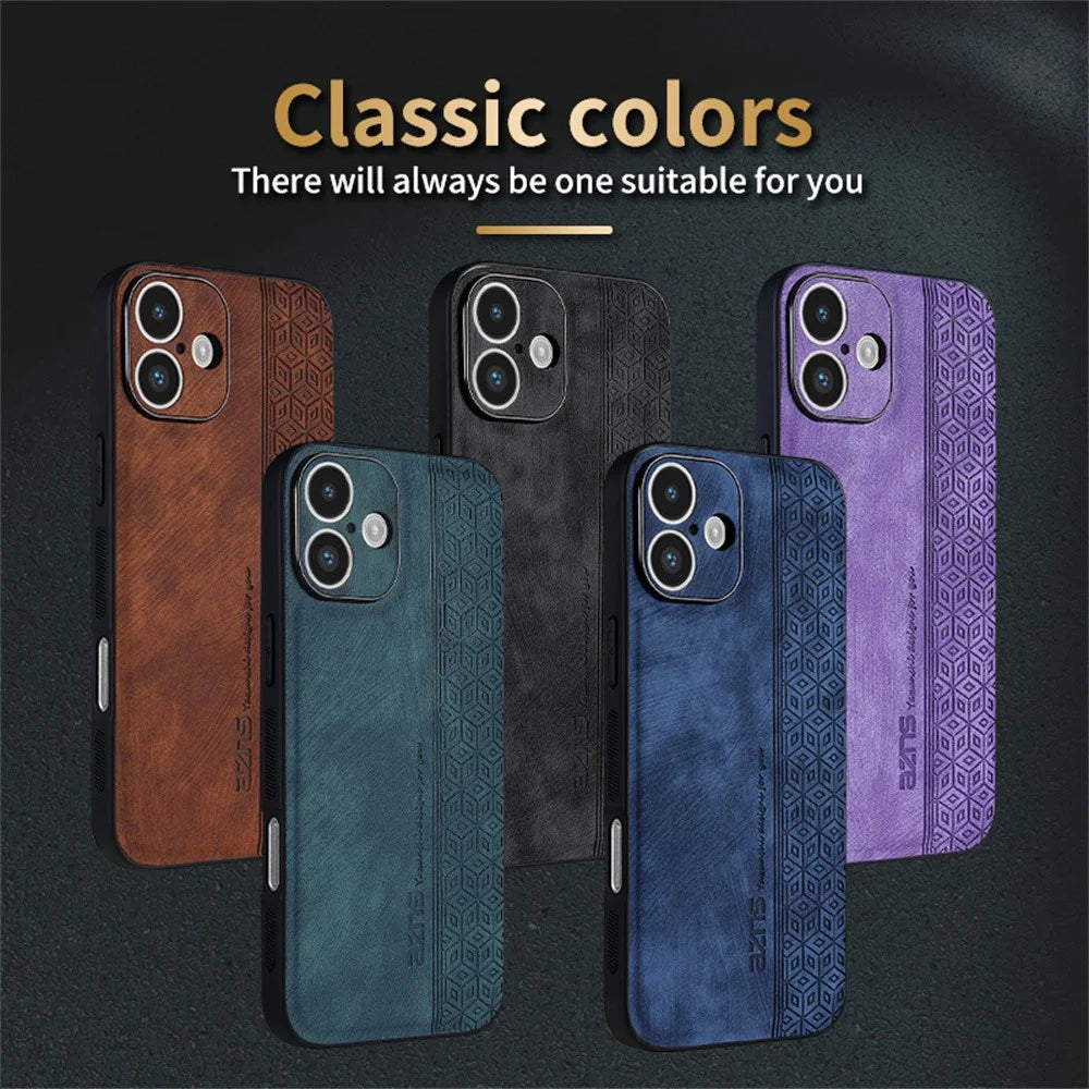 AZNS For iPhone 16 Case Protective PU Leather Covered TPU Phone Shell - Black - 7
