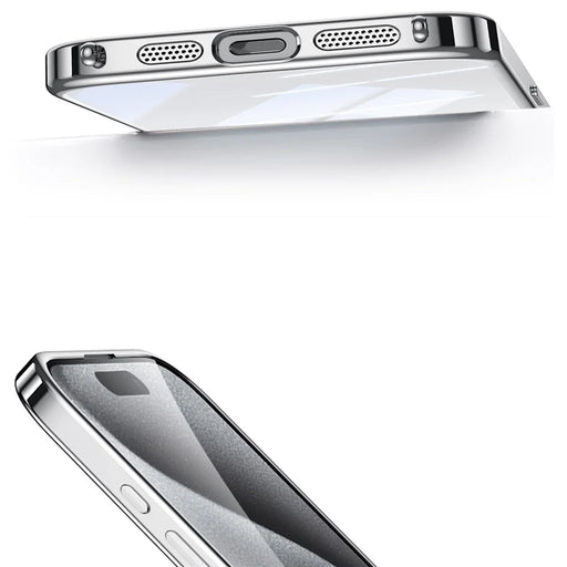 SULADA For iPhone 15 Case Electroplating Ultra Clear Soft TPU Phone Cover with PU Wrist Strap - White - 2
