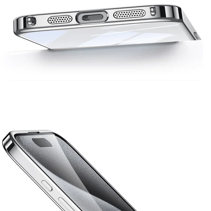 SULADA For iPhone 15 Pro Case Electroplating Ultra Clear Soft TPU Phone Cover with PU Wrist Strap - White - 3