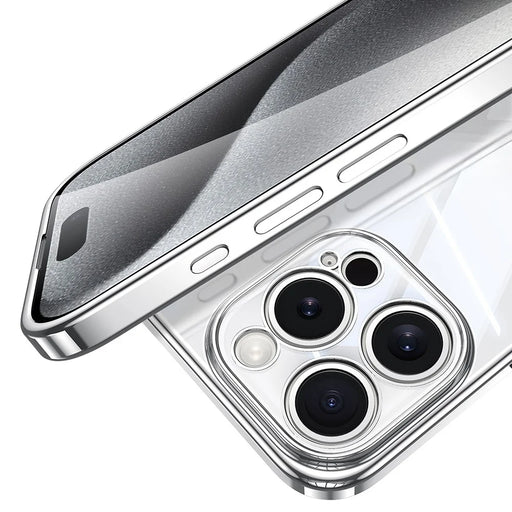 SULADA For iPhone 15 Pro Max Case Electroplating Ultra Clear Soft TPU Phone Cover with PU Wrist Strap - White - 2