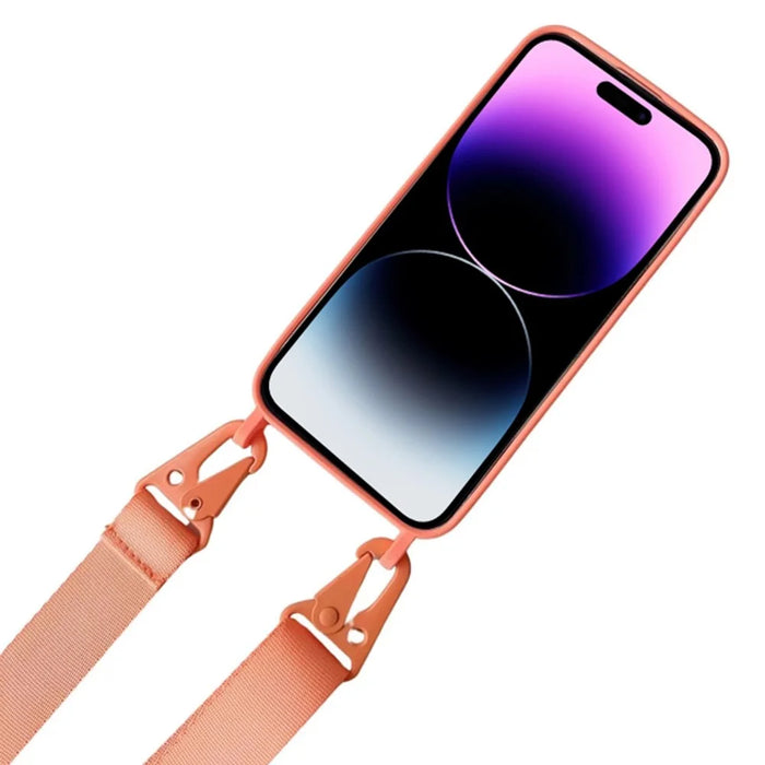 For iPhone 16 Case Liquid Silicone Card Slot Soft Phone Cover with Lanyard Strap - Orange - 2