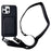 For iPhone 16 Pro Max Case Liquid Silicone Card Slot Soft Phone Cover with Lanyard Strap - Black - 1