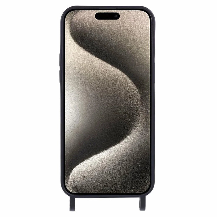 For iPhone 16 Pro Max Case Liquid Silicone Card Slot Soft Phone Cover with Lanyard Strap - Black - 2