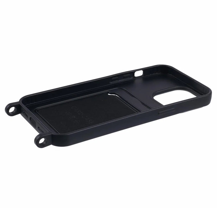 For iPhone 16 Pro Max Case Liquid Silicone Card Slot Soft Phone Cover with Lanyard Strap - Black - 4
