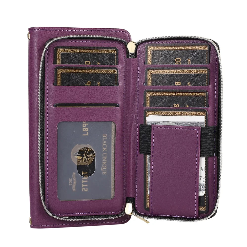 For iPhone 16 Pro Max Wallet Case Folio PU Leather Stand Rhombus Phone Cover with Hand Strap - Dark Purple - 5