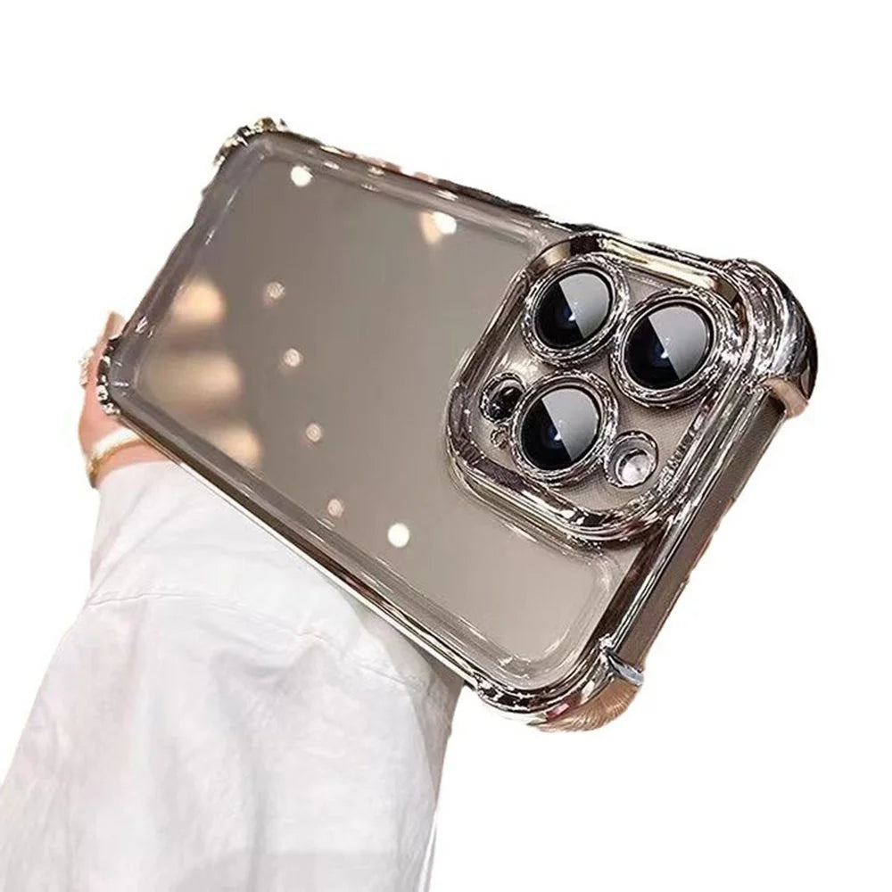 For iPhone 16 Pro Max Case Four Corner Airbags Anti-Drop Hard PC Phone Cover with Tempered Glass Lens Film - Silver - 2